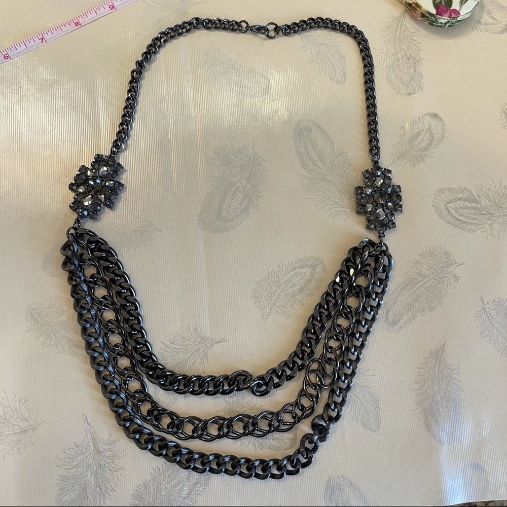Gunmetal long chain with rhinestones
